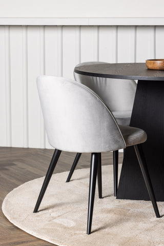 Venture Home Bootcut Runt matbord - Svart / Svart Fanéer + Matstol i sammet - Ljusgrå / Svart _4