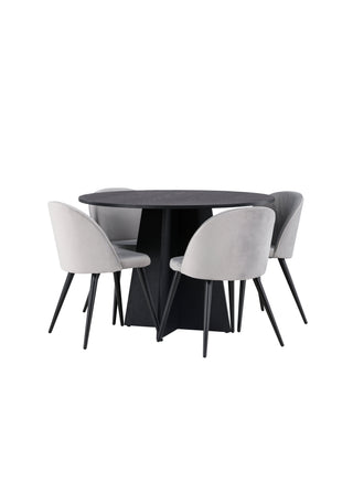 Venture Home Bootcut Runt matbord - Svart / Svart Fanéer + Matstol i sammet - Ljusgrå / Svart _4