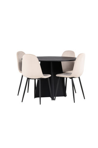 Venture Home Bootcut Runt matbord - Svart / Svart Fanéer +Polar Matstol - Svarta ben / Beige sammet _4