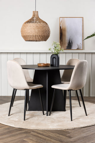 Venture Home Bootcut Runt matbord - Svart / Svart Fanéer +Polar Matstol - Svarta ben / Beige sammet _4