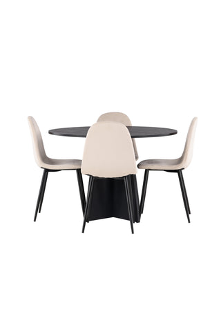 Venture Home Bootcut Runt matbord - Svart / Svart Fanéer +Polar Matstol - Svarta ben / Beige sammet _4