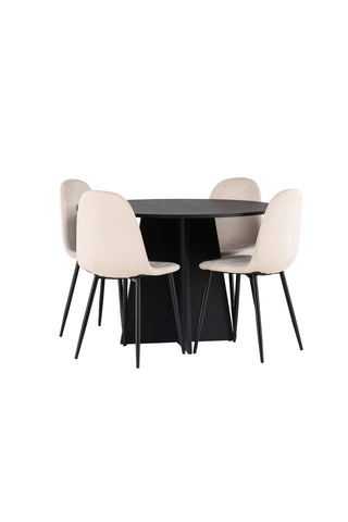 Venture Home Bootcut Runt matbord - Svart / Svart Fanéer +Polar Matstol - Svarta ben / Beige sammet _4