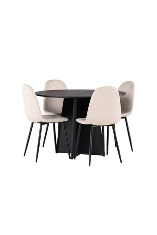 Venture Home Bootcut Runt matbord - Svart / Svart Fanéer +Polar Matstol - Svarta ben / Beige sammet _4