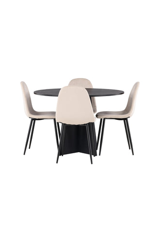 Venture Home Bootcut Runt matbord - Svart / Svart Fanéer +Polar Matstol - Svarta ben / Beige sammet _4