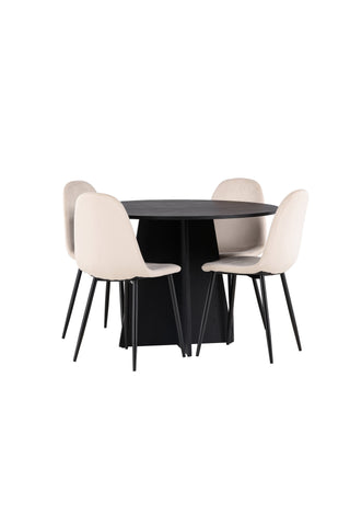 Venture Home Bootcut Runt matbord - Svart / Svart Fanéer +Polar Matstol - Svarta ben / Beige sammet _4