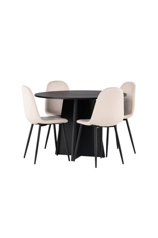 Venture Home Bootcut Runt matbord - Svart / Svart Fanéer +Polar Matstol - Svarta ben / Beige sammet _4