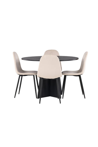 Venture Home Bootcut Runt matbord - Svart / Svart Fanéer +Polar Matstol - Svarta ben / Beige sammet _4