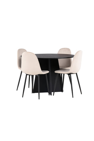 Venture Home Bootcut Runt matbord - Svart / Svart Fanéer +Polar Matstol - Svarta ben / Beige sammet _4