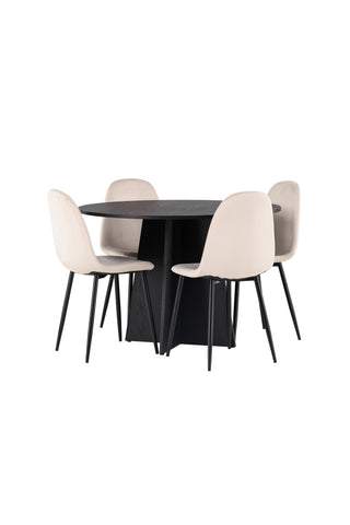 Venture Home Bootcut Runt matbord - Svart / Svart Fanéer +Polar Matstol - Svarta ben / Beige sammet _4