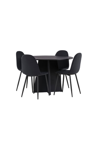 Venture Home Bootcut Runt Matbord - Svart / Svart Fanéer +Polar Matstol - Svarta Ben - Svart Tyg _4