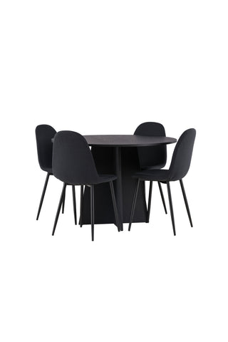 Venture Home Bootcut Runt Matbord - Svart / Svart Fanéer +Polar Matstol - Svarta Ben - Svart Tyg _4