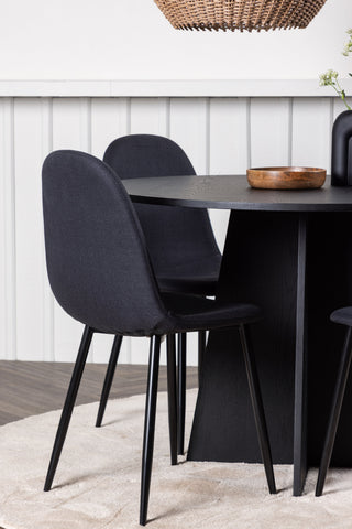 Venture Home Bootcut Runt Matbord - Svart / Svart Fanéer +Polar Matstol - Svarta Ben - Svart Tyg _4