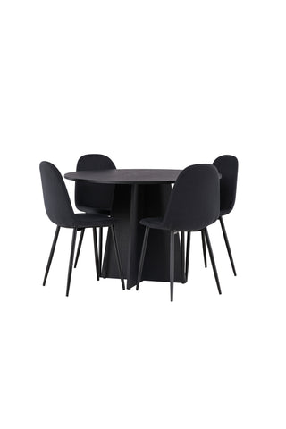 Venture Home Bootcut Runt Matbord - Svart / Svart Fanéer +Polar Matstol - Svarta Ben - Svart Tyg _4