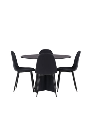 Venture Home Bootcut Runt Matbord - Svart / Svart Fanéer +Polar Matstol - Svarta Ben - Svart Tyg _4