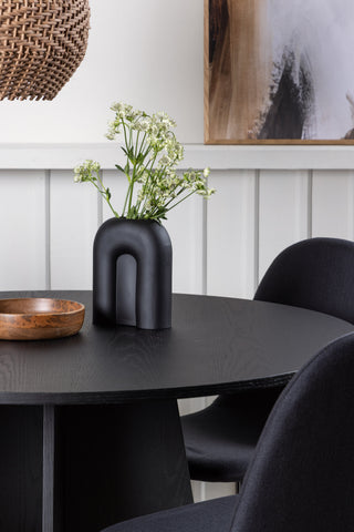 Venture Home Bootcut Runt Matbord - Svart / Svart Fanéer +Polar Matstol - Svarta Ben - Svart Tyg _4