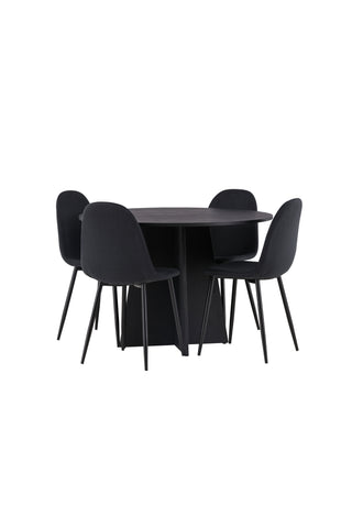 Venture Home Bootcut Runt Matbord - Svart / Svart Fanéer +Polar Matstol - Svarta Ben - Svart Tyg _4