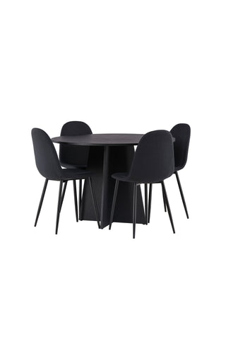 Venture Home Bootcut Runt Matbord - Svart / Svart Fanéer +Polar Matstol - Svarta Ben - Svart Tyg _4