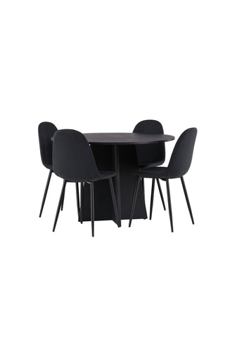 Venture Home Bootcut Runt Matbord - Svart / Svart Fanéer +Polar Matstol - Svarta Ben - Svart Tyg _4