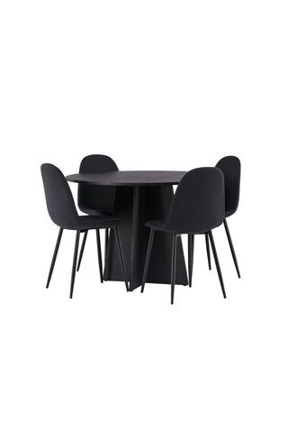 Venture Home Bootcut Runt Matbord - Svart / Svart Fanéer +Polar Matstol - Svarta Ben - Svart Tyg _4