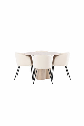 Venture Home Olivia Matbord-VittvättVeneer+KenthChair-Svart/SvartPU_4