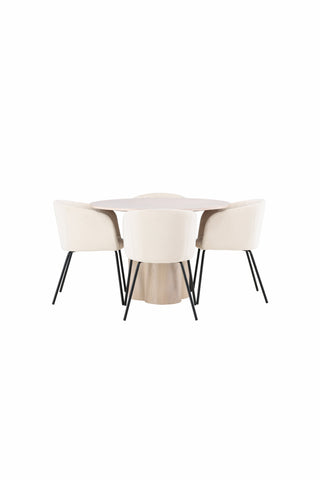 Venture Home Olivia Matbord-VittvättFöner+Beritstol-Svart/BeigeVelvet_4