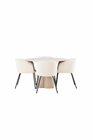 Venture Home Olivia Matbord-VittvättFöner+Beritstol-Svart/BeigeVelvet_4