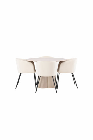 Venture Home Olivia Matbord-VittvättFöner+Beritstol-Svart/BeigeVelvet_4