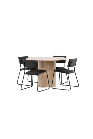 Venture Home Olivia Matbord-VittvättVeneer+KenthChair-Svart/SvartPU_4