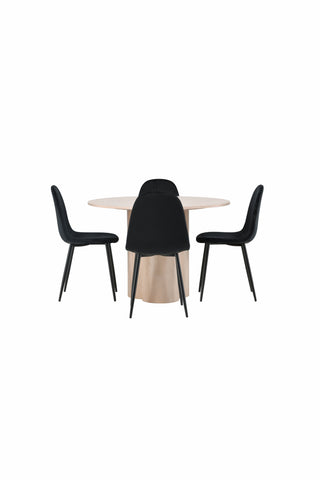 Venture Home Olivia Matbord-VitTvättVeneer+PolarMatstol-Svarta ben/Svarta sammet_4