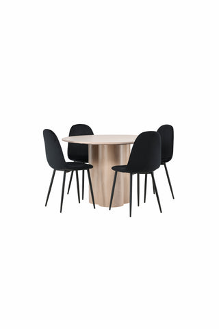 Venture Home Olivia Matbord-VitTvättVeneer+PolarMatstol-Svarta ben/Svarta sammet_4