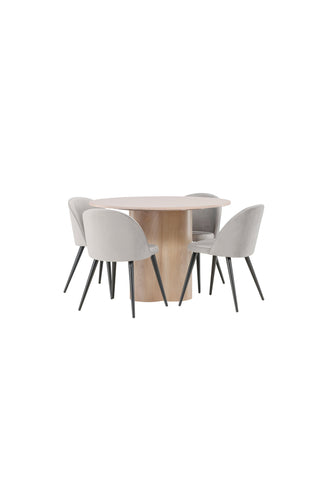 Venture Home Olivia Matbord-VitTvättVeneer+PolarMatstol-Svarta ben/Beige Velvet_4