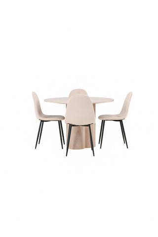 Venture Home Glade Matbord - Svart / Svart MDF + Polar Matstol - Svarta ben / Beige sammet _4