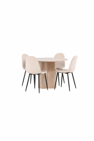 Venture Home Olivia Matbord-VitTvättVeneer+PolarMatstol-Svarta ben/Beige Velvet_4