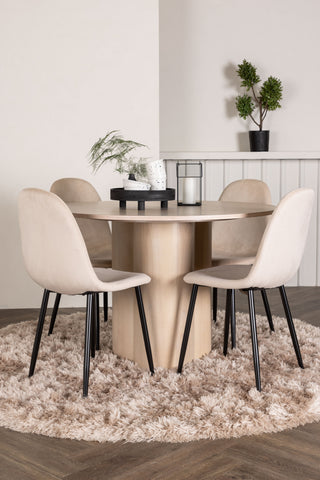 Venture Home Olivia Matbord-VitTvättVeneer+PolarMatstol-Svarta ben/Beige Velvet_4