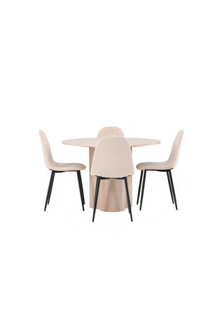 Venture Home Olivia Matbord-VitTvättVeneer+PolarMatstol-Svarta ben/Beige Velvet_4