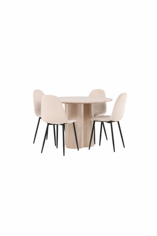 Venture Home Olivia Matbord-VitTvättVeneer+PolarMatstol-Svarta ben/Beige Velvet_4