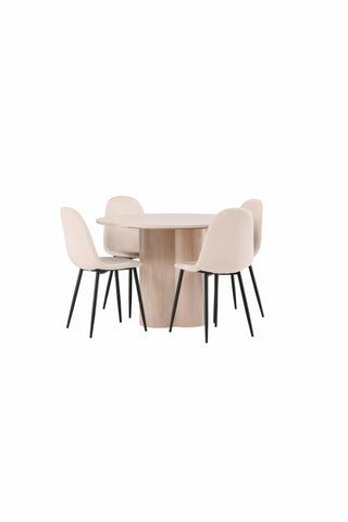 Venture Home Olivia Matbord-VitTvättVeneer+PolarMatstol-Svarta ben/Beige Velvet_4