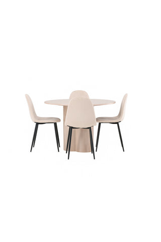 Venture Home Olivia Matbord-VitTvättVeneer+PolarMatstol-Svarta ben/Beige Velvet_4