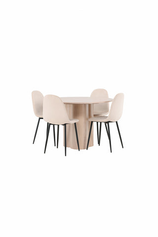 Venture Home Olivia Matbord-VitTvättVeneer+PolarMatstol-Svarta ben/Beige Velvet_4