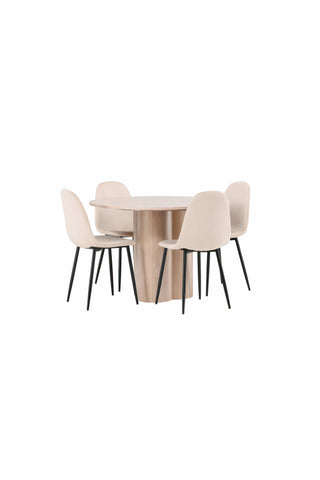 Venture Home Olivia Matbord-VitTvättVeneer+PolarMatstol-Svarta ben/Beige Velvet_4