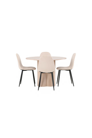 Venture Home Olivia Matbord-VitTvättVeneer+PolarMatstol-Svarta ben/Beige Velvet_4