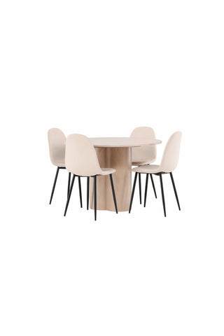 Venture Home Olivia Matbord-VitTvättVeneer+PolarMatstol-Svarta ben/Beige Velvet_4