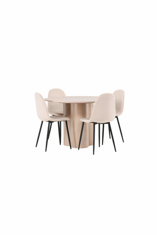 Venture Home Olivia Matbord-VitTvättVeneer+PolarMatstol-Svarta ben/Beige Velvet_4