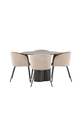 Venture Home Olivia Matbord-Mocca/MoccaFaner+Beritstol-Svart/BeigeVelvet_4