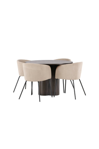 Venture Home Olivia Matbord-Mocca/MoccaFaner+Beritstol-Svart/BeigeTyg(Polyesterlinne)_4