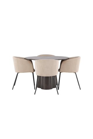 Venture Home Olivia Matbord-Mocca/MoccaFaner+Beritstol-Svart/BeigeTyg(Polyesterlinne)_4