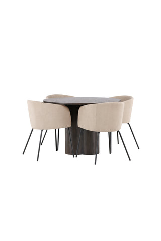 Venture Home Olivia Matbord-Mocca/MoccaFaner+Beritstol-Svart/BeigeTyg(Polyesterlinne)_4