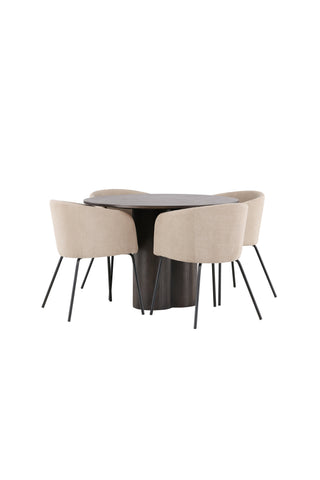 Venture Home Olivia Matbord-Mocca/MoccaFaner+Beritstol-Svart/BeigeTyg(Polyesterlinne)_4