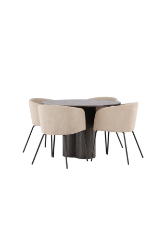 Venture Home Olivia Matbord-Mocca/MoccaFaner+Beritstol-Svart/BeigeTyg(Polyesterlinne)_4