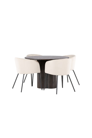 Venture Home Olivia Matbord-Mocca/MoccaFaner+Beritstol-Svart/BeigeVelvet_4